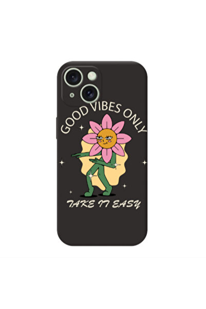 Other Apple iPhone 15 Plus Good Vibes Only Black Colored Silicone TPU Θήκη