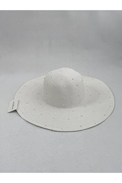 Moodbasic Serpme Stone-Embellished Wide Brim Straw Hat