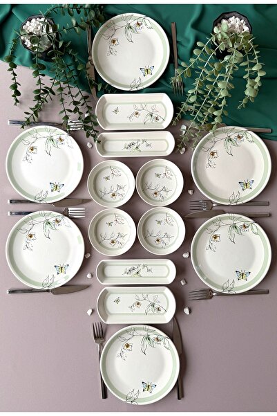 Borser Nazende Kelebek Model 6 Kişilik 14 Parça Modern Kahvaltı Takımı