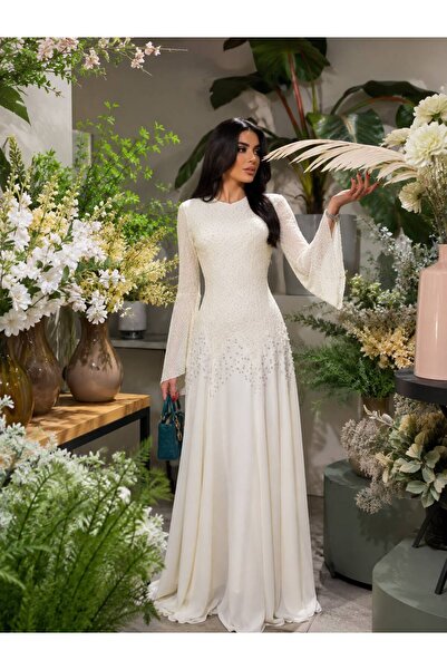 BROOKLYN STYLE Lace Evening Gown Maxi Dress with Shiny Stones