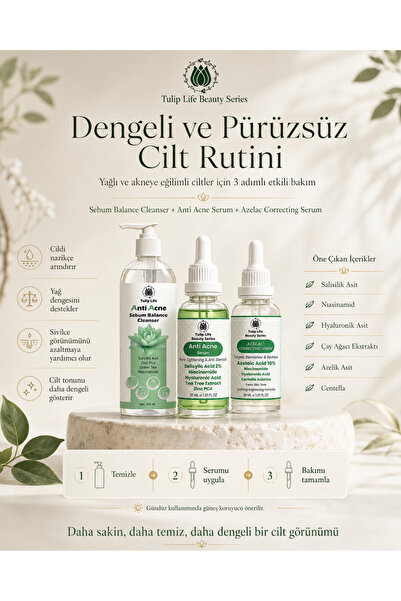 Tuliplifeoffical Akne Karşıtı 3’lü Cilt Bakım Seti | Yağlı ve Sivilceye Eğili...