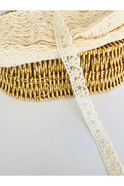 seyranat 2 Meters, Width 2 Cm, Cotton Raw Color Floral Patterned Guipure, Scallop, Ribbon, Collar Sleeve End