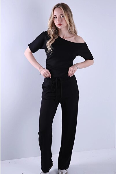 Veni Life Women's Short Sleeve Side Ruched Detailed One-Shoulder Open Top and...
