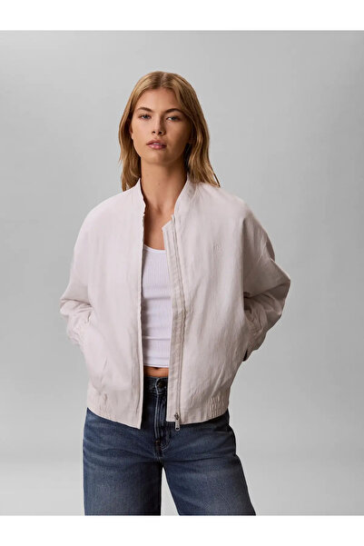 Calvin Klein LINEN BOMBER JACKET, GNA, XXS Beyaz Kadın Ceket