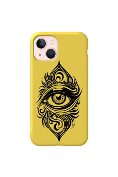 Other Apple iPhone 13 Eye patterned drawing Yellow Colored Silicone TPU Θήκη