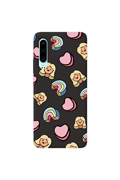 Other Huawei P30 Girl rainbow and hearts Black Colored Silicone TPU Θήκη