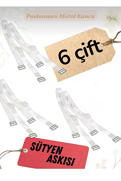 ÇamaŞırcıM Sütyen Askısı 6 Çift Askı Paketi şeffaf metal başlıklı