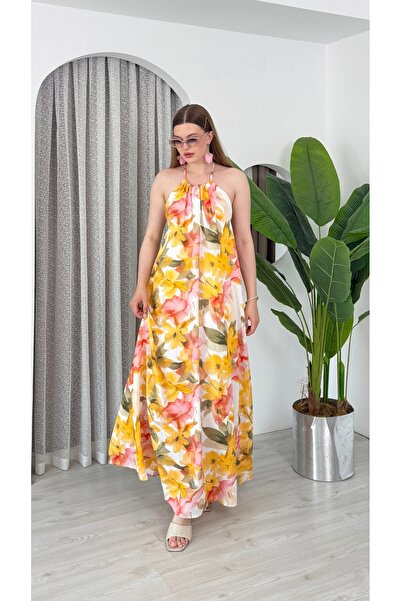 S&A Collectionn Women's Halter Neck Open Back Relaxed Fit Floral Long Dress
