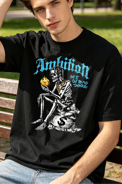 Fleck Casual Streetwear Style T Shirts For Men With Skeleton Holding Money Ba...
