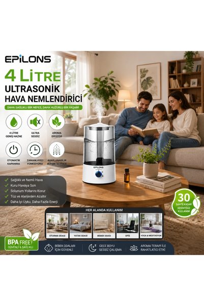 Eco Lounge RBH-04 Ultrasonik Hava Nemlendirici 4 Litre Buhar Makinesi Aroma Difüzörü - Otomatik Kapanma