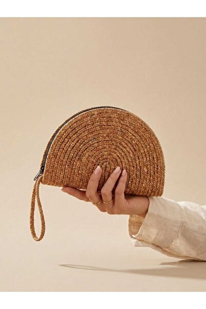 ELF CONSEPT Women's Straw Wallet Beige Color Tress Rope Medium Size Straw Wallet