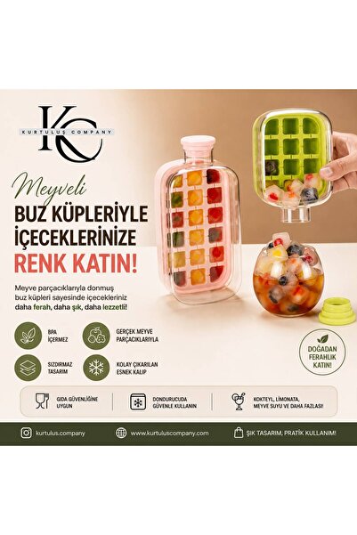 KURTULUŞ COMPANY Ice Mold Bottle with Straw Cold Drink Bottle Ice Cooler Wate...