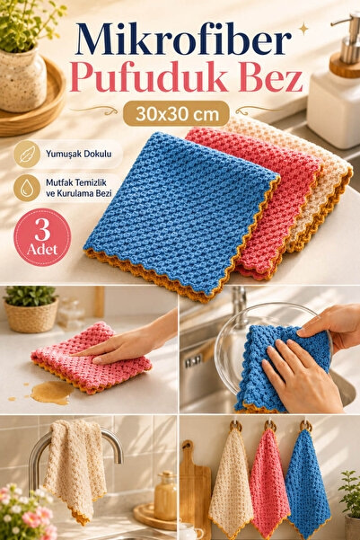 Anadolu Saray 3 Pieces 30X30 cm Microfiber Fluffy Cloth Soft Kitchen Cleaning...