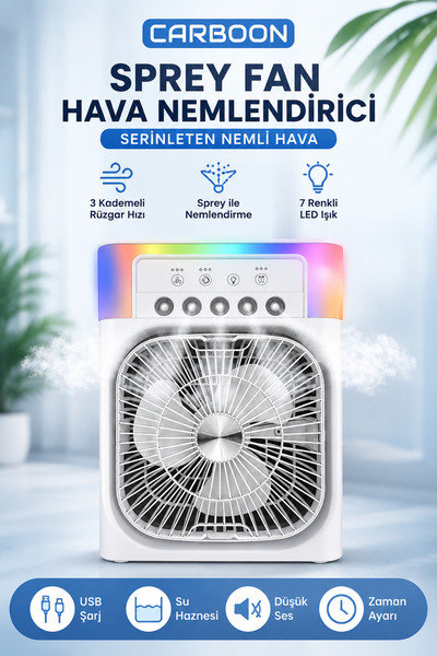 CARBOON Hava Nemlendirici Vantilatör Fan Pervane Buhar Makinesi Ve Buzlu Vant...