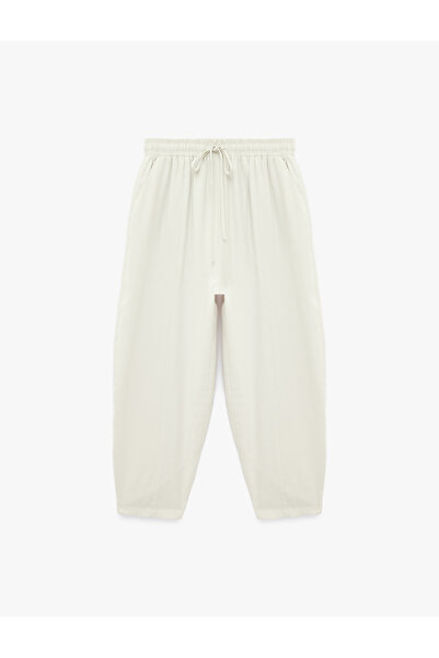 Koton Viscose Cupro Fabric Pocketed Tie-Waist Barrel Trousers