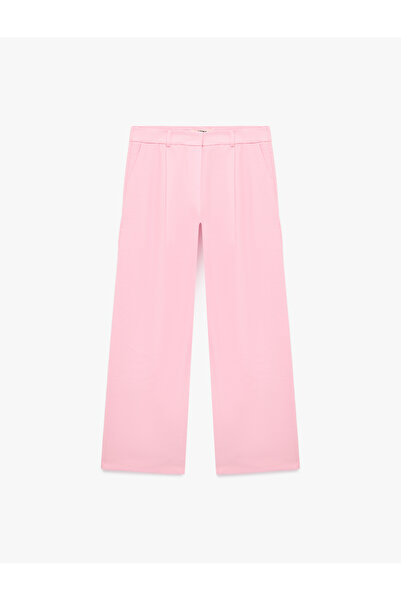 Koton Viscose Fabric Wide Leg Palazzo Trousers with Pockets and Pleated Detail