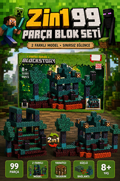 craftivio Minecraft Temalı Orman Serisi 2'si 1 Arada Yapı Blokları Seti - 99 ...
