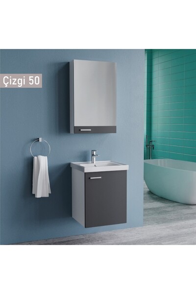Wons Bathroom Çizgi 50 cm Antrasit Gri Banyo Dolabı