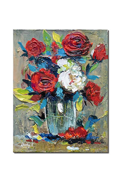 artnova Ръчно рисувана картина със стилизирани рози, 40x30 см, акрил върху пл...