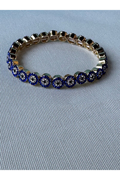 bijux by mrv Elastic Navy Blue Stone Evil Eye Bead Bracelet