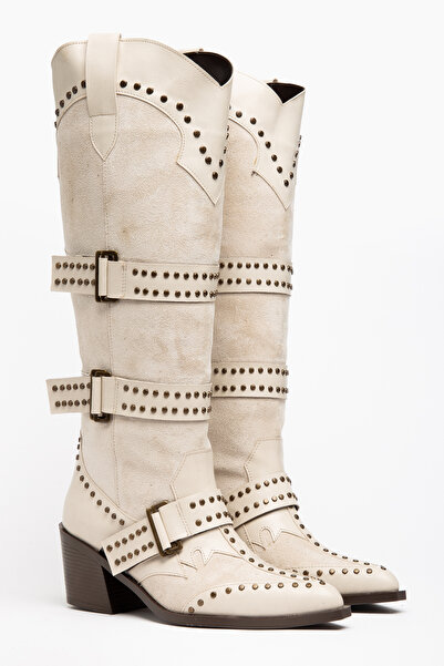 DENORA Beige Skin Cream Matte Leather Buckle Strap Trok Staple Detail Western...