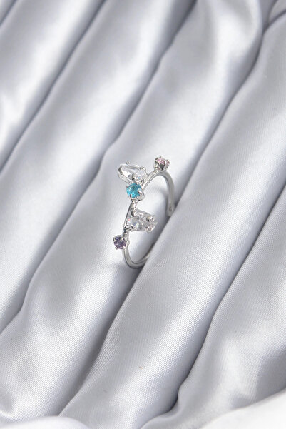 ARMÜZ Silver Color Colorful Zircon Stone Women's Ring