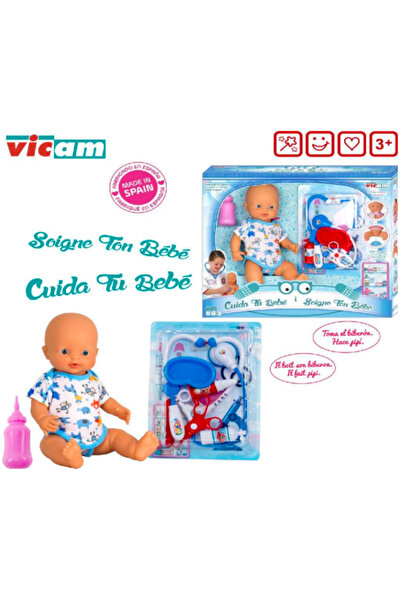Vicam Păpușă bebeluș care face pipi, cu accesorii de doctor 240