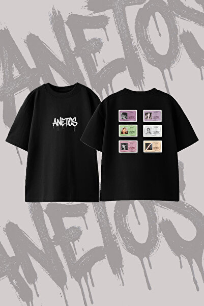 Anetos Ariana Grande_8 Design Printed Oversize Crew Neck T-Shirt Black