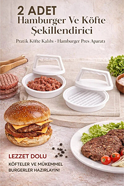 TUMU LIFE 2 Adet Hamburger ve Köfte Şekillendirici Pres Pratik Köfte Kalıbı B...