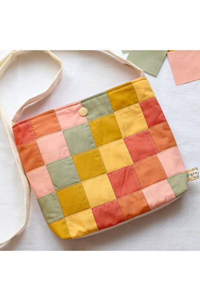 zigzagdikiş patchwork kırkyama soft renkler çapraz omuz çantası