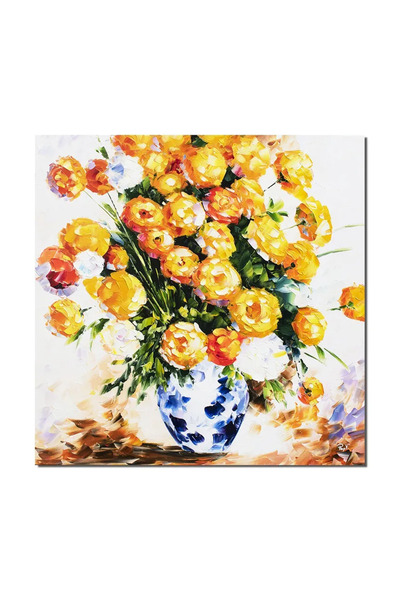 artnova Ръчно рисувана картина Ваза с далии за всекидневна, спалня, 90x90см м...