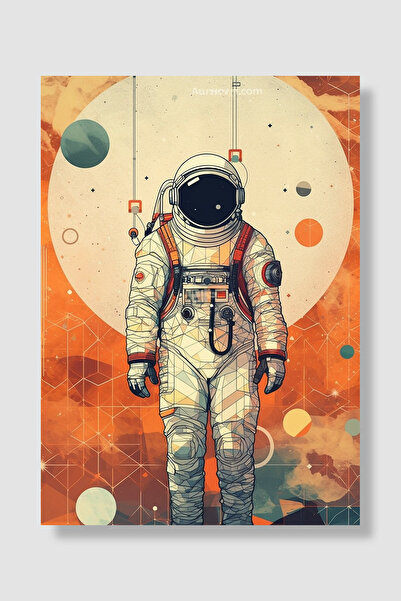 Luna Marissa Poster astronauta Geometrijski kolaž Narandžasti svemirski zidni...