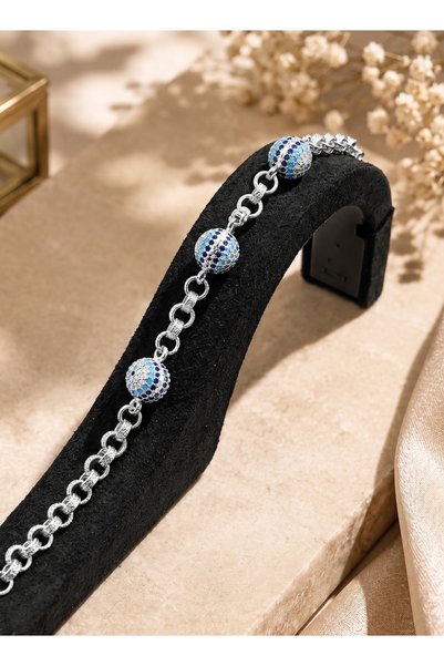 Merand Women's Silver Color Evil Eye Beaded Stone Chain Bracelet