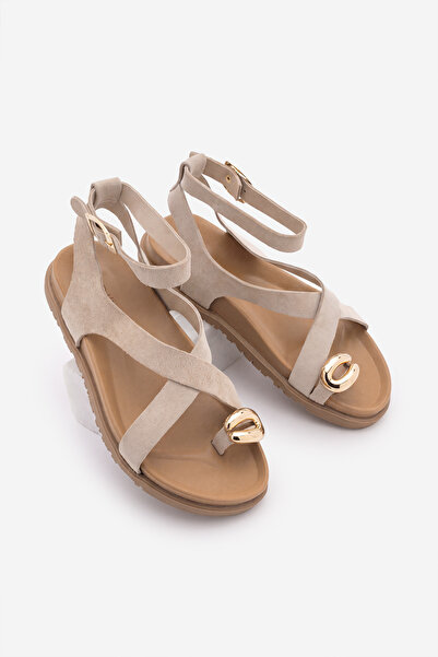 Marjin Women's Genuine Leather Ring Detailed Flip-Flop Casual Sandals Rolise ...