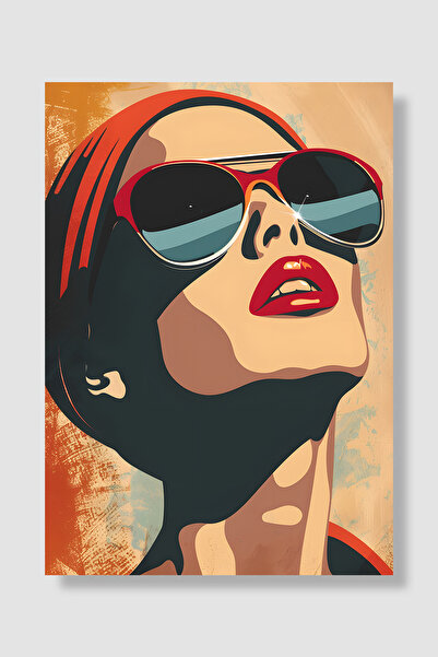 Luna Marissa Poster retro pentru femei cu ochelari de aviator, tonuri portoca...