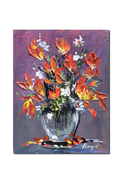 artnova Ръчно рисувана картина на червени ириси, 40x30 см, акрил върху платно...