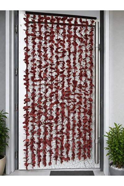abnturk 90x175cm Koyu Bordo Renkli Yapraklı Perde Kapı Süsü Kapı Perdesi 12 Sıralı Bambu Kapı Seperatörü
