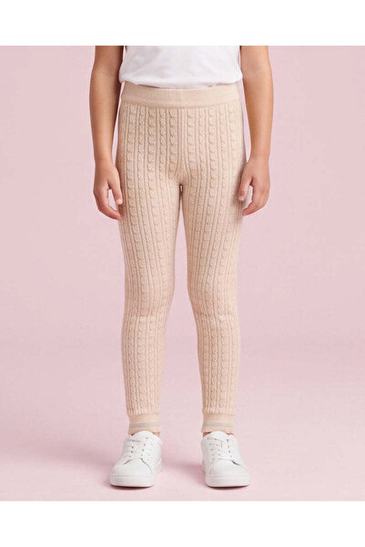 REDTAG Girls Beige Cable Knit Leggings