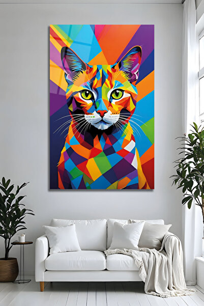 Parıltı Yayınları B&G Design Tablou modern geometric cu pisică din sticlă, de...