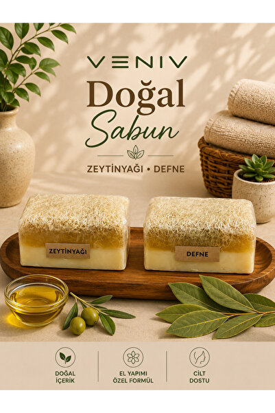 VENİV Olive Oil & Laurel Extract Natural Fiber Soap Set - Handmade Special Fo...