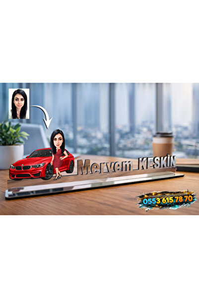 MK Sanart Kişisel Arabalı Tasarım Karikatür Masa İsimliği - Kadın Sevgiliye H...