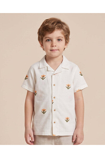 REDTAG Boys White Allover Jacquard Resort Shirt