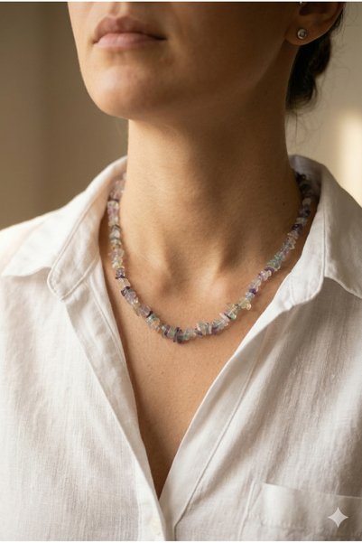 ZGNOVA Handmade Special Design Necklace with Fluorite Cracked Natural Stone