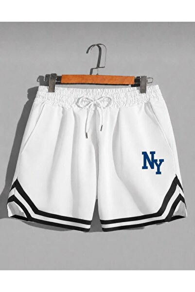 HerTarzınTrendi Pantaloni scurți din bumbac pieptănat cu imprimeu NY alb pent...