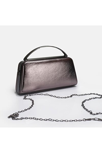37Numara Women's Platinum Metal Handle Chain Evening Dress Bag