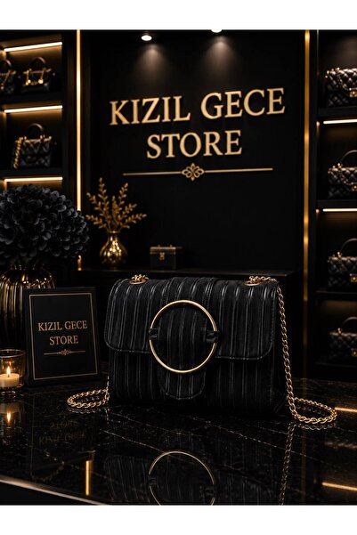 KIZIL GECE حقيبة كتف ذهبية بسلسلة وإبزيم ذهبي