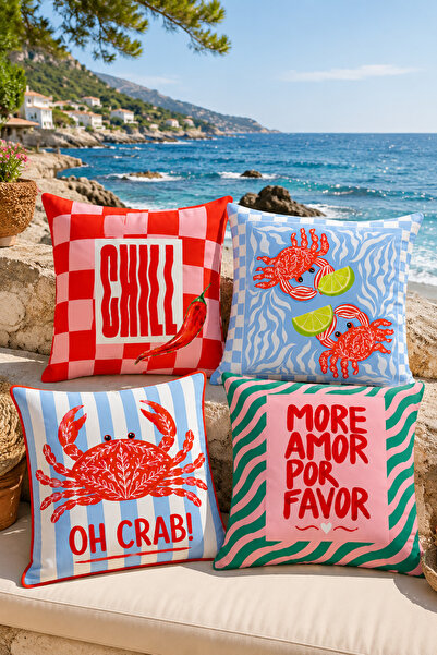 ayshome textile Ays Home Lemon Crab 4-Piece Garden Home Throw Pillow Cover Se...