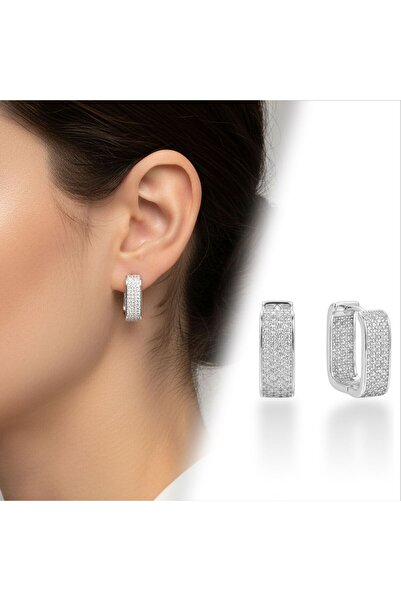 Mestore Stone Detailed Thick Hoop Form Vip Earrings White-Yellow 3168Kkuv001
