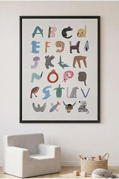 Jasmine Art Animal Alphabet Kids Wall Art | Portrait Framed Canvas Print | Lu...