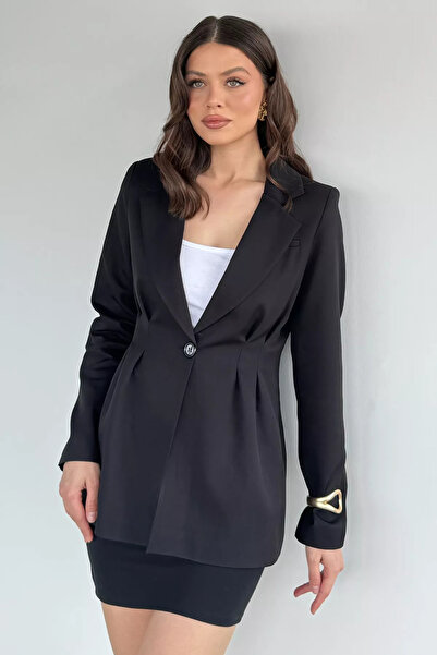 Aryena Black Gülseli Women's Lined Pleated Blazer Jacket